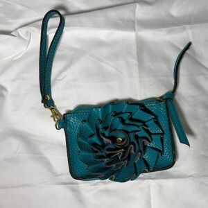 Jazza Teal 3D Rose Wristlet